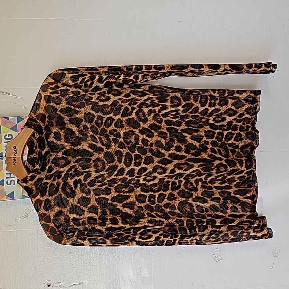 Elite Collection Women's See-Through Top Longsleeve Shirt Brown Size Large